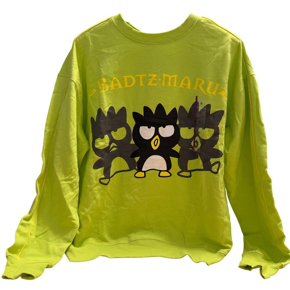 Sanrio Badtz Maru Women's Lime Green Graphic Sweatshirt - Size Medium - NWT